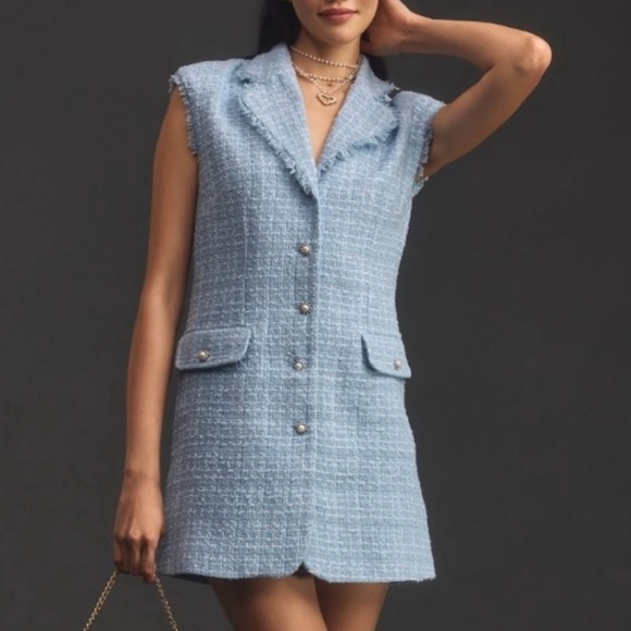 Anthropology size 6 Tweed Sleeveless Blazer Mini dresss size 10 - Picture 4 of 8